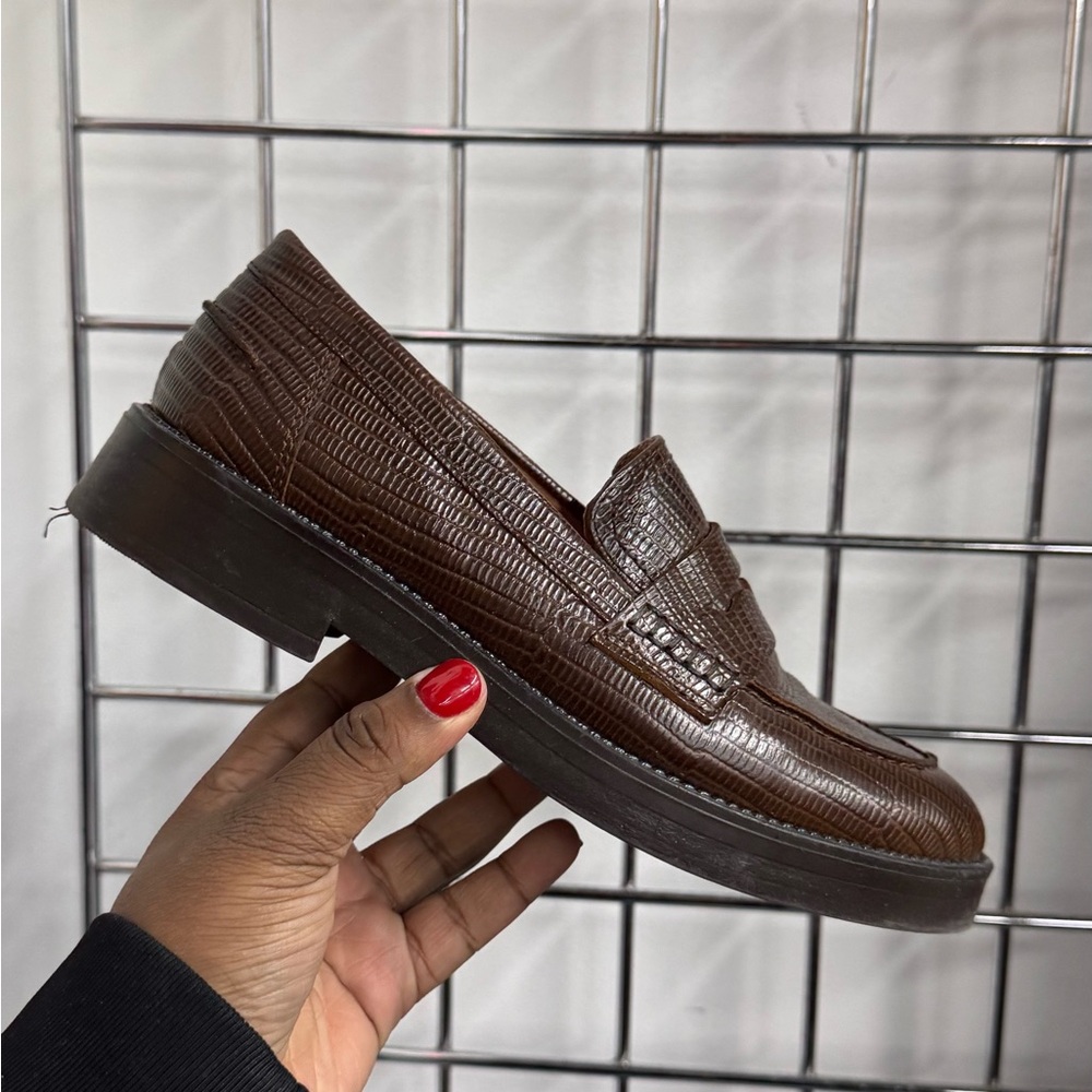 Jonak Paris Brown Reptile Embossed Leather Round-Toe Loafers Womens Size 37 US 7